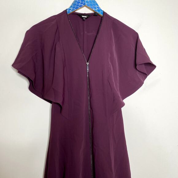 TED BAKER LONDON Kasiane Burgundy Poplin Exposed Zip Hourglass Midi Dress Sz XS - Picture 3 of 11
